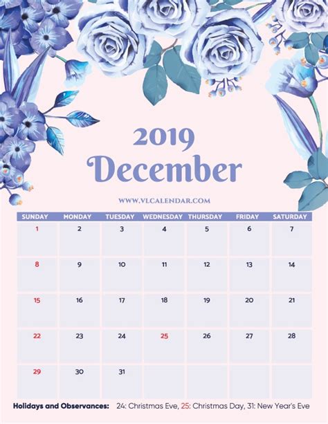 December 2019 Calendar Printable Templates