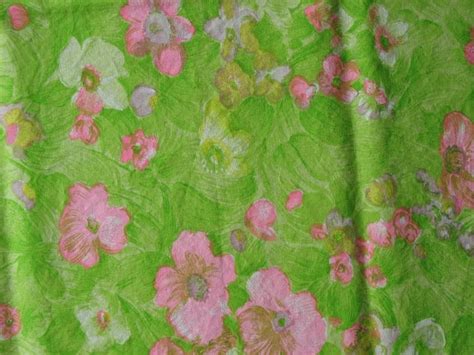 Vintage Cotton Floral Fabric Lime Green And Pink Flowers