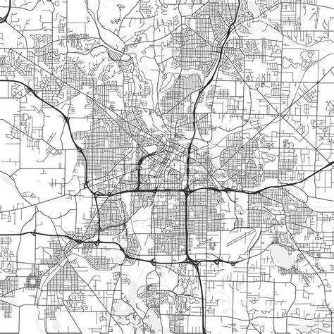 Akron Downtown And Surroundings Map In Light Shaded Version With Many