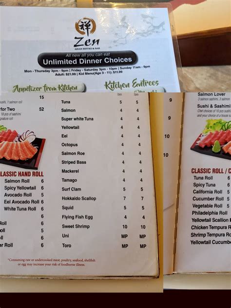 Menu at Zen Asian Bistro & Sushi restaurant, McAllen