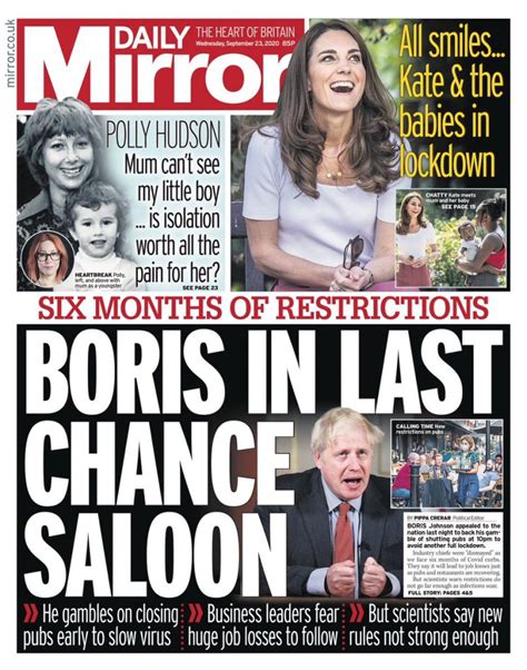 Daily Mirror Front Page 23rd Of September 2020 Tomorrows Papers Today