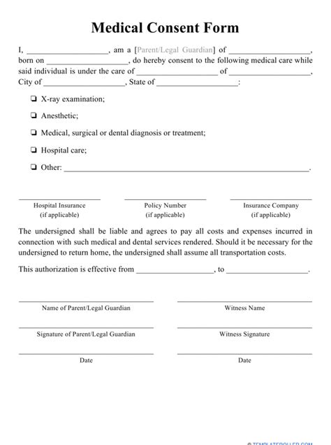 Printable Medical Consent Form Template Printable Consent Form