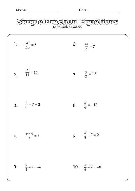 Fractional Linear Equations Worksheet