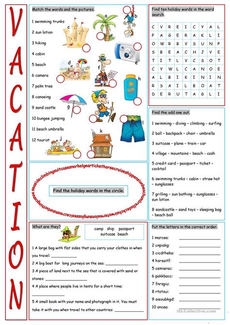 No teams 1 team 2 teams 3 teams 4 teams 5 teams 6 teams 7 teams 8 teams 9 teams 10 teams custom. Vacation Vocabulary Exercises worksheet - Free ESL ...
