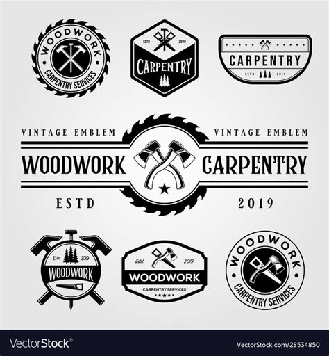 Set Of Carpentry Woodwork Vintage Logo Craftsman Vector Illustration