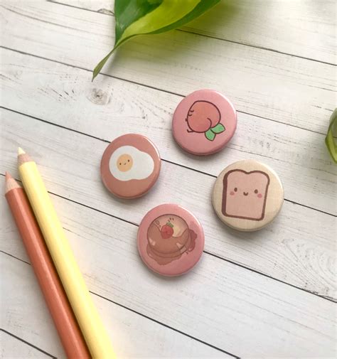 Kawaii Food Button Badges Cute Illustration Badges Food Badges Etsy