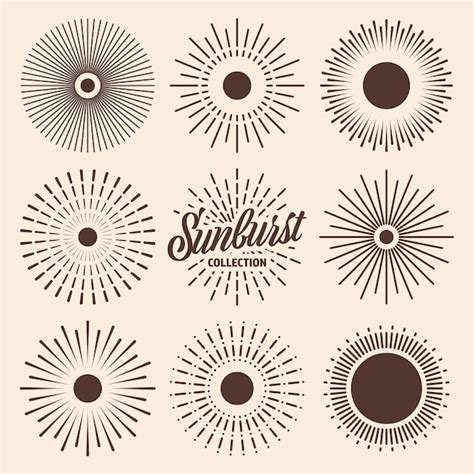 Premium Vector Vintage Sunburst Sunset Beams Collection Hand Drawn