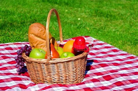 Picnic Basket With Fruits And Wine Stock Image Image Of Leisure