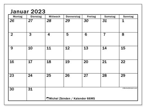 Kalender Januar 2023 Zum Ausdrucken “501ms” Michel Zbinden Be