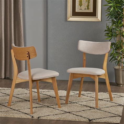 Noble House Abigail Mid Century Modern Dining Chairs With Natural Oak