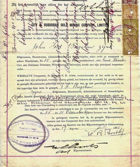 City And Suburban An Early Johannesburg Title Deed Of Purchase