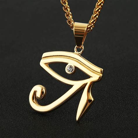 Hzman Cz Eye Of Horus Egypt Protection Pendant On Stainless Steel Necklace Gold Necklaces