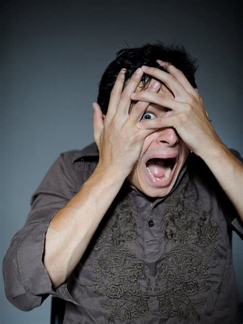 Expressions Man Is Terrified And Feeling Fear Stock Images Image