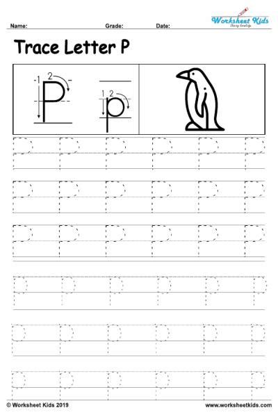 Letter P Alphabet Tracing Worksheets Free Printable Pdf