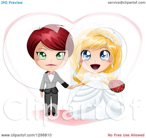 Clipart Of A Caucasian Brides Lesbian Wedding Couple Holding Hands In