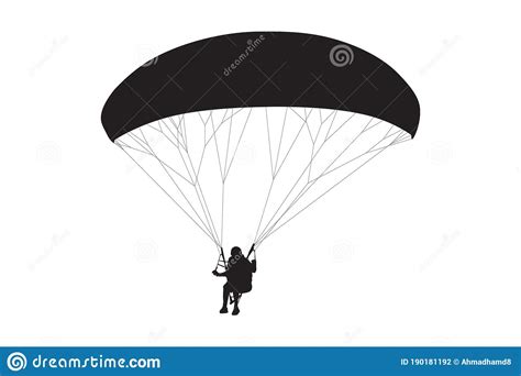 Silhouette Of Parachutist Skydiving On Parachute From The Sky Stock