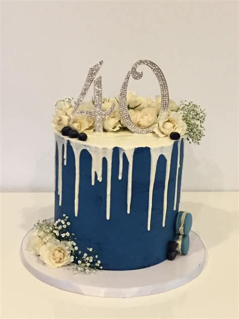 Navy Blue Drip Cake Drip Cakes 40th Birthday Cakes Blue Drip Cake