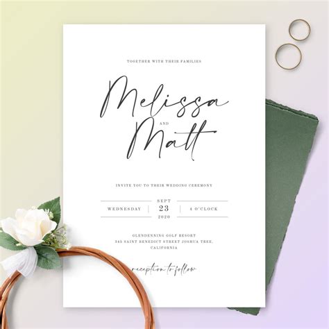 Modern Minimalist Wedding Invitation With Individual Calligraphy