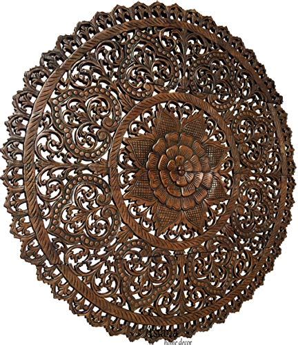 Tropical Bali Wood Carved Wall Art Panels Large Round Wood Wall Decor