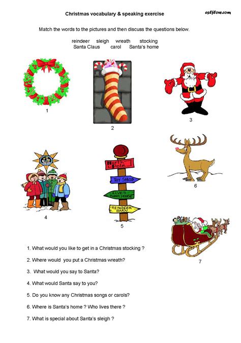 And the best part these worksheets contain a number of different activities using a dedicated set of vocabulary words. Christmas-vocabulary---speaking-exercise - Eslflow