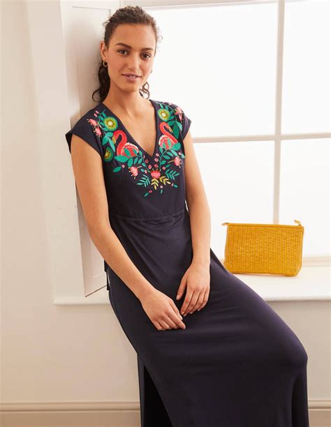 Marcia Embroidered Maxi Dress Navy Boden Uk