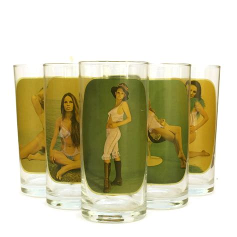 Vintage Pin Up Drinking Glasses Set Of 6 1970s Highball