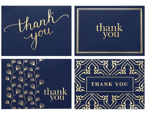 100 Thank You Cards Bulk Thank You Notes Navy Blue And Gold Blank