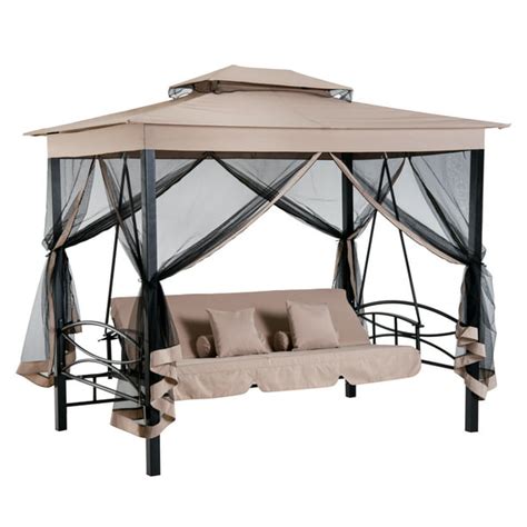 Outsunny 3 Person Outdoor Patio Daybed Gazebo Swing With Canopy And