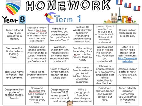 Homework Grid Year 8 Teaching Resources