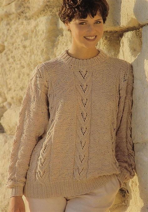 Womens Textured Lace Sweater Knitting Pattern Dk 8 Ply Etsy In 2021