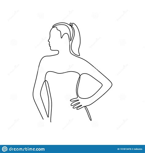 Continuous Line Drawing Of Cute Girl Face Minimalist Design On White Background Stock