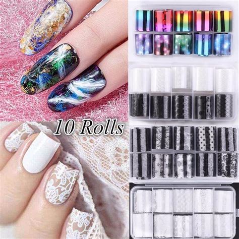 Buy 10 Rolls Transfer Nail Art Foils Sticker Nails Decals Beauty Gel