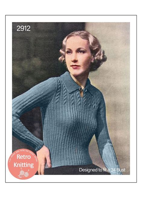1930s Cable Yoke Polo Style Jumper Pdf Knitting Pattern Bust Etsy Uk
