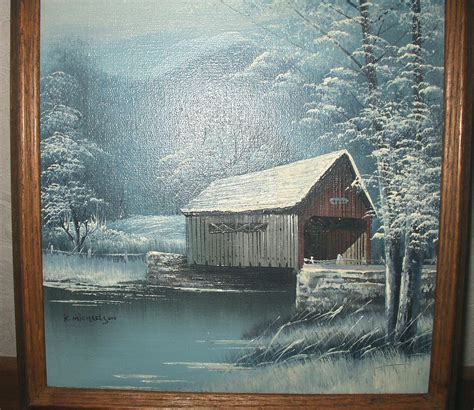 Covered Bridge Winter Snow Wonderland Scene By