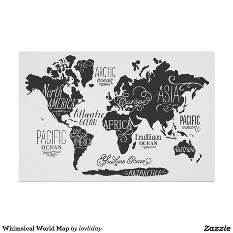 Whimsical World Map Poster Zazzle Mapa Mural Del Mundo Arte