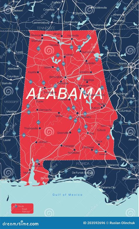 Alabama State Detailed Editable Map Stock Vector Illustration Of