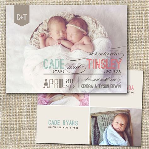 Twins Birth Announcement Photo Card Photo Birth Announcement - Etsy