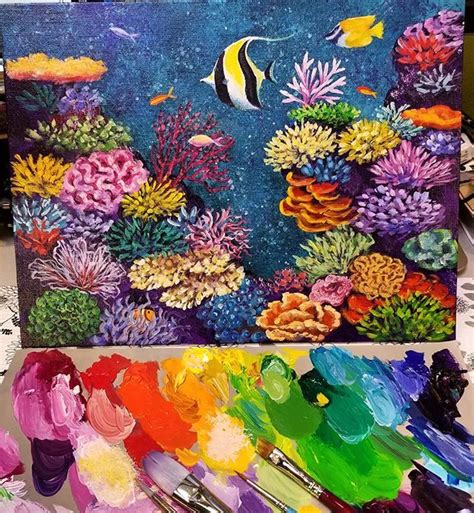 Explore the visual aspects of imagined worlds. Coral Reef Acrylic Painting Tutorial by Angela Anderson on ...