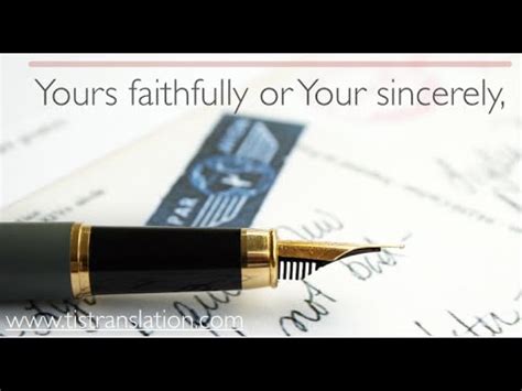 Yours faithfully is used when the letter is not specifically addressed to an individual, for example, dear sir or dear madam. วิธีการใช้ Yours sincerely VS Yours faithfully - YouTube