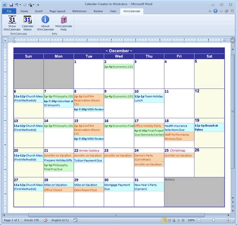 Microsoft Calendar Maker