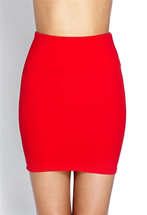lyst forever 21 ribbed bodycon skirt in red