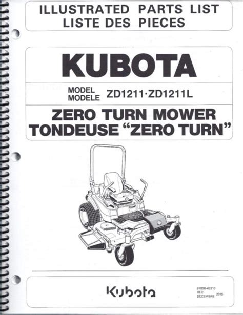 Kubota Zd1211 Zd1211l Zero Turn Mower Illustrated Parts Manual For Sale