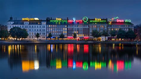 Photos Copenhagen Denmark Reflection River Evening Houses 1920x1080