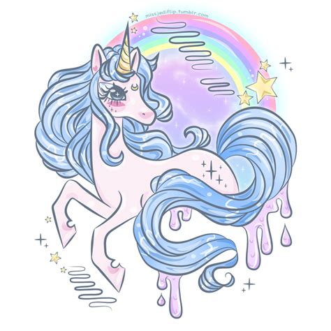 A Drawing Of A Unicorn With Rainbows And Stars On Its Back Side