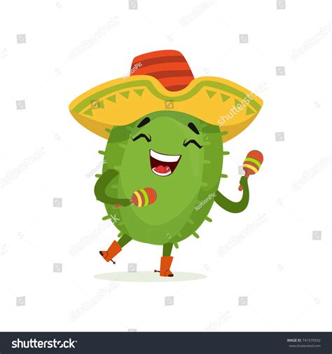Cute Mexican Cactus Funny Plant Character Stock Vector Royalty Free 741579592