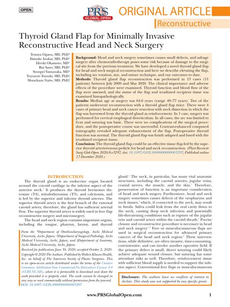Pdf Thyroid Gland Flap For Minimally Invasive Reconstructive Head And