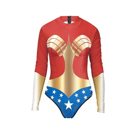New 011 Sexy Girl Summer Comic Wonder Woman Hero Prints Zip Long Sleeve