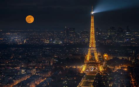 Eiffel Tower Cityscape In Moon Night Wallpaper Hd City 4k Wallpapers