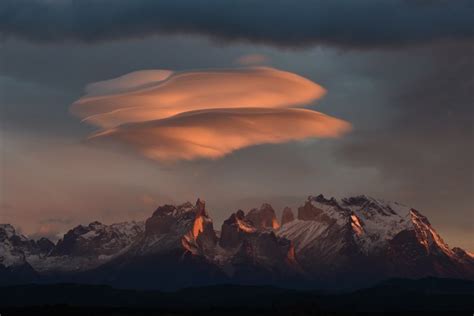 25280 Lenticular Clouds At Sunrise Torres Del Paine Chile Mountain