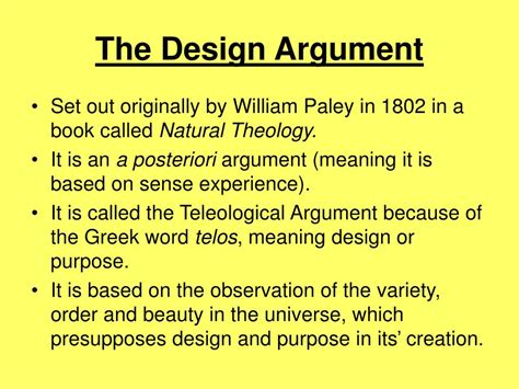 Ppt The Design Teleological Argument Powerpoint Presentation Free